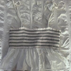 Studio 1940 Black and White Smocked Peplum Camisole